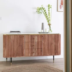 Made in Meubles Buffet en bois d'acacia et marbre blanc Judith