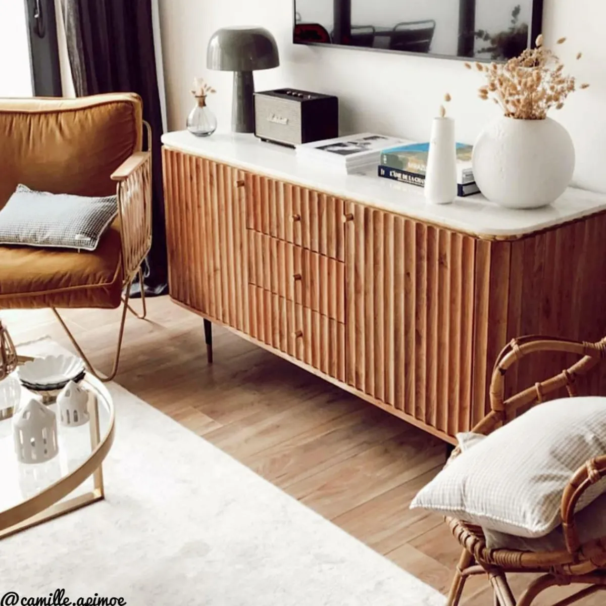 Made in Meubles Buffet en bois d'acacia et marbre blanc Judith