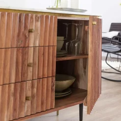 Made in Meubles Buffet en bois d'acacia et marbre blanc Judith