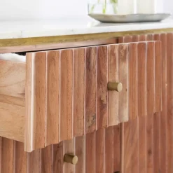 Made in Meubles Buffet en bois d'acacia et marbre blanc Judith