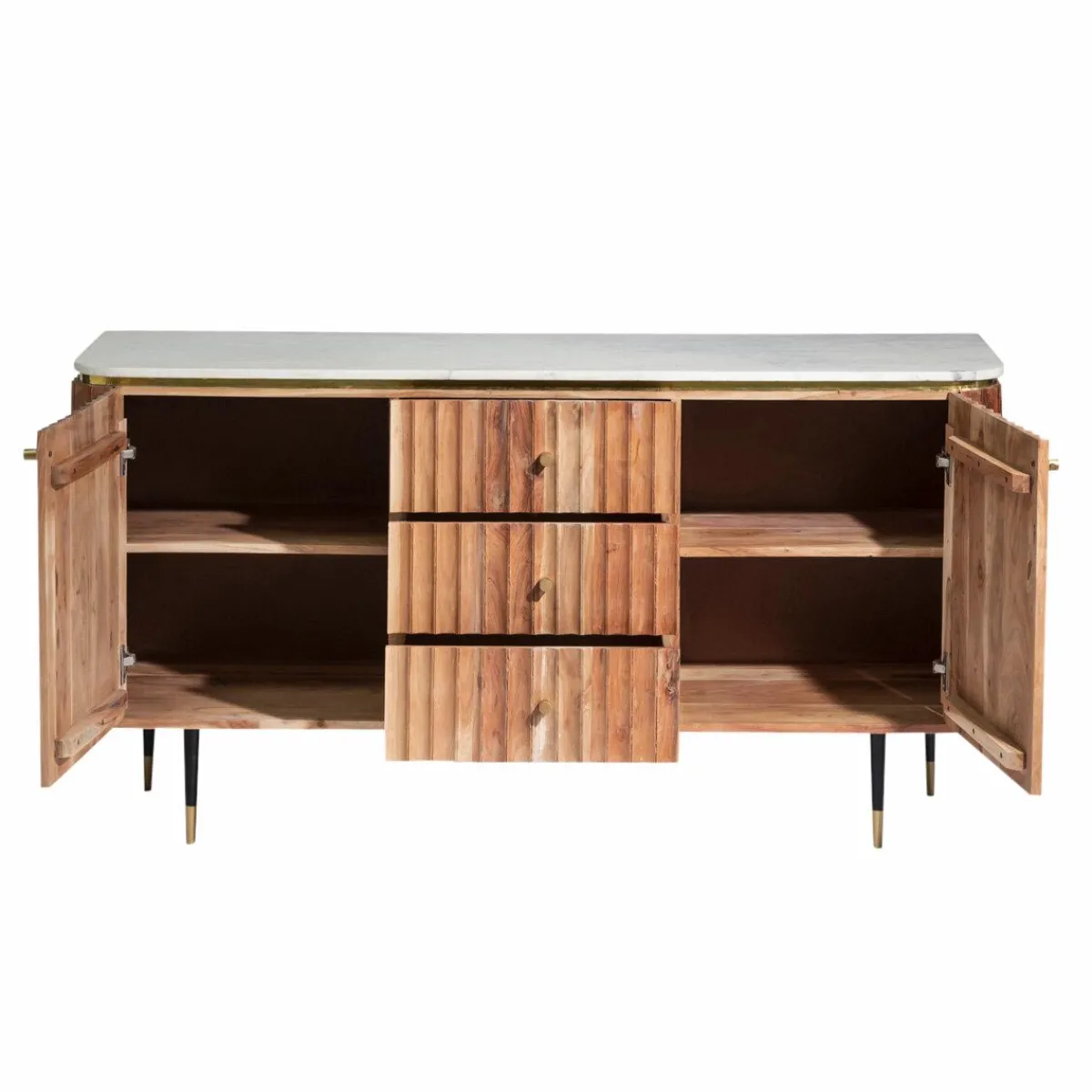 Made in Meubles Buffet en bois d'acacia et marbre blanc Judith