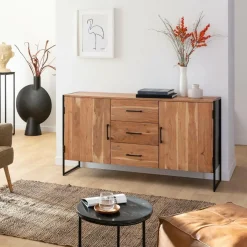 Made in Meubles Buffet en bois d'acacia et métal Bosco