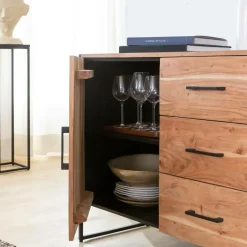 Made in Meubles Buffet en bois d'acacia et métal Bosco