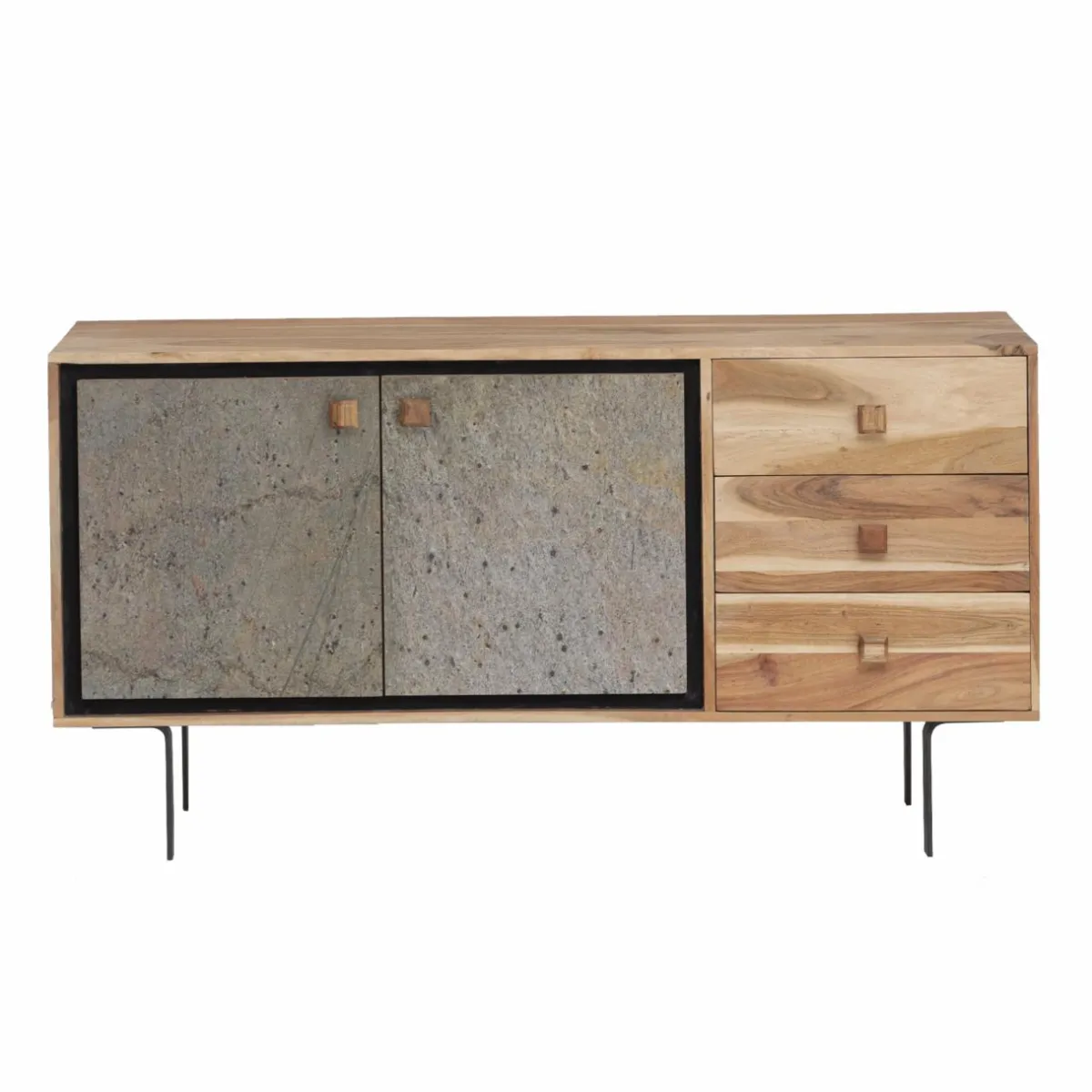 Made in Meubles Buffet en bois d'acacia et pierre Côme