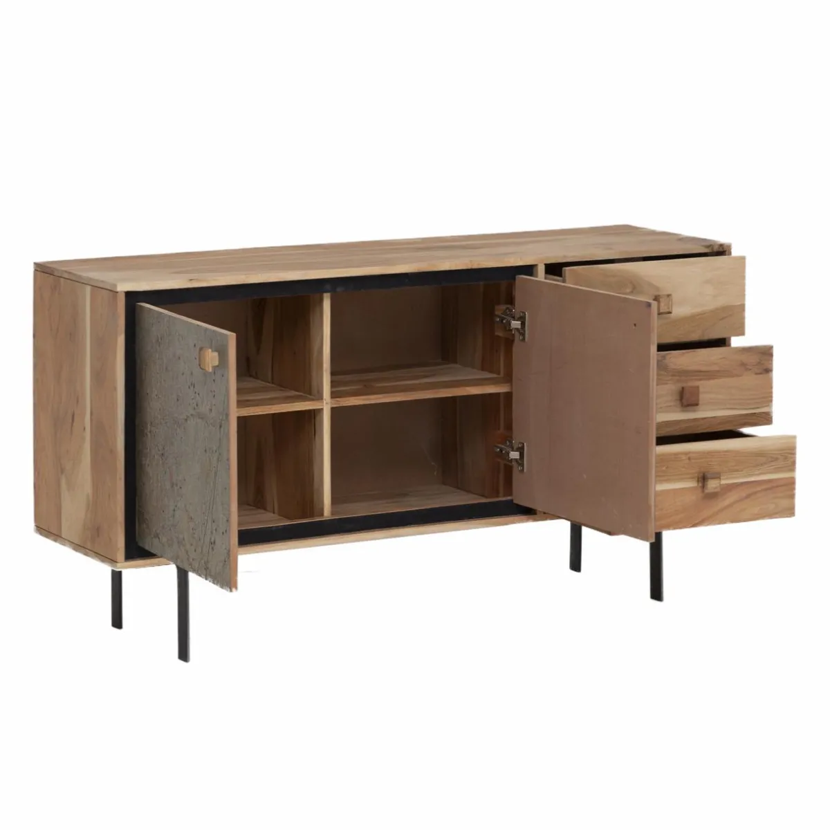 Made in Meubles Buffet en bois d'acacia et pierre Côme