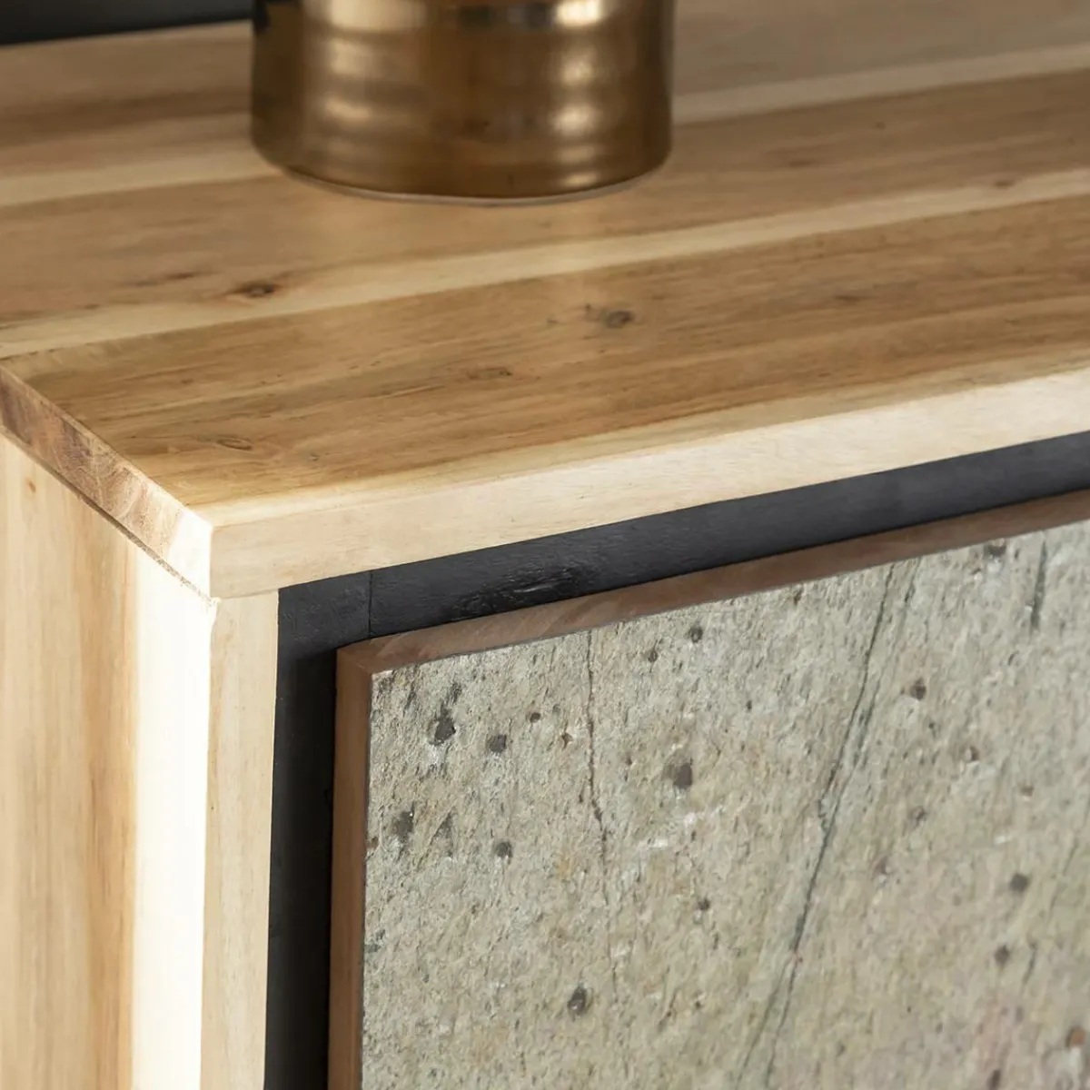 Made in Meubles Buffet en bois d'acacia et pierre Côme