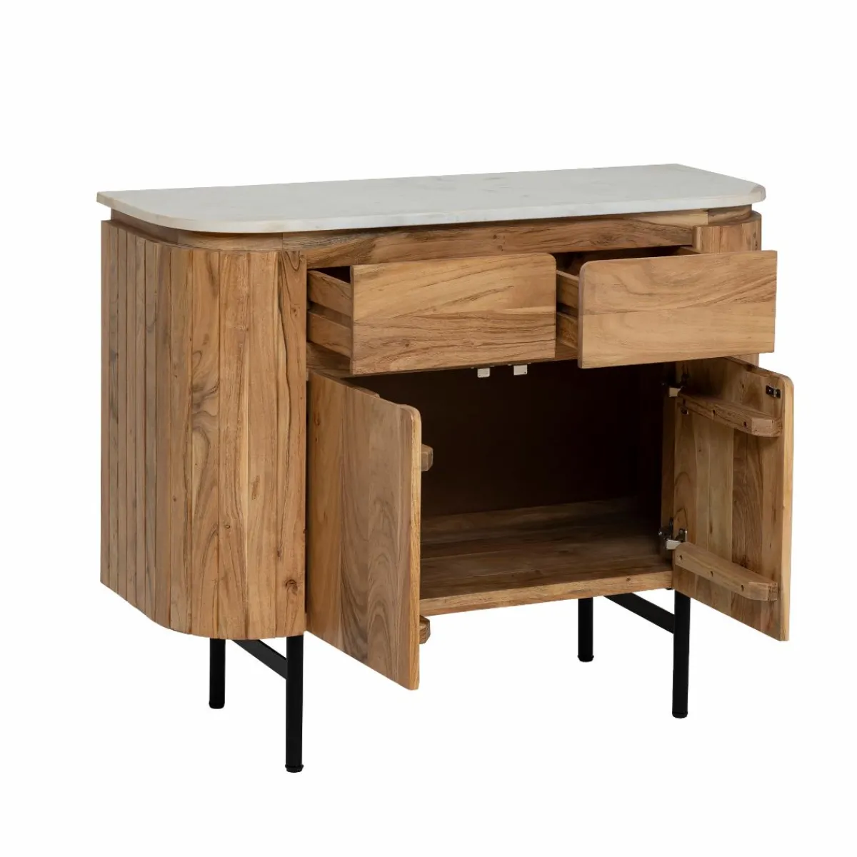 Made in Meubles Buffet en bois d'acacia et en marbre blanc Rick