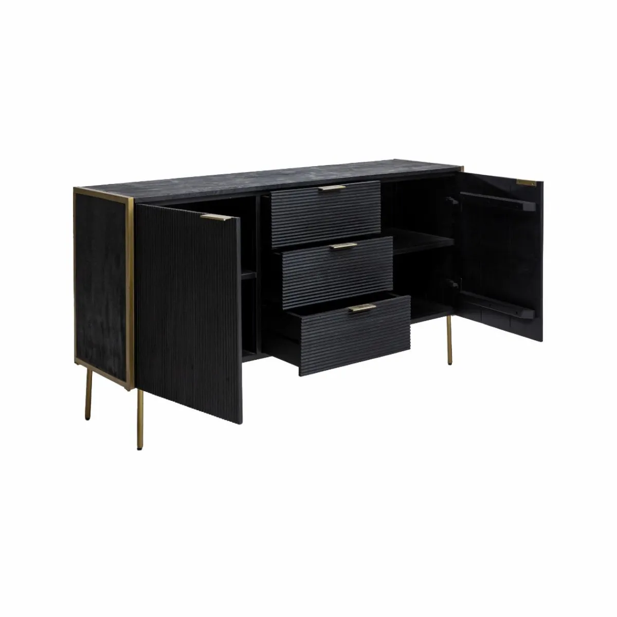 Made in Meubles Buffet en bois de manguier et métal doré Ange