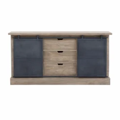 Made in Meubles Buffet en bois de manguier brossé et métal gris foncé Helsinki