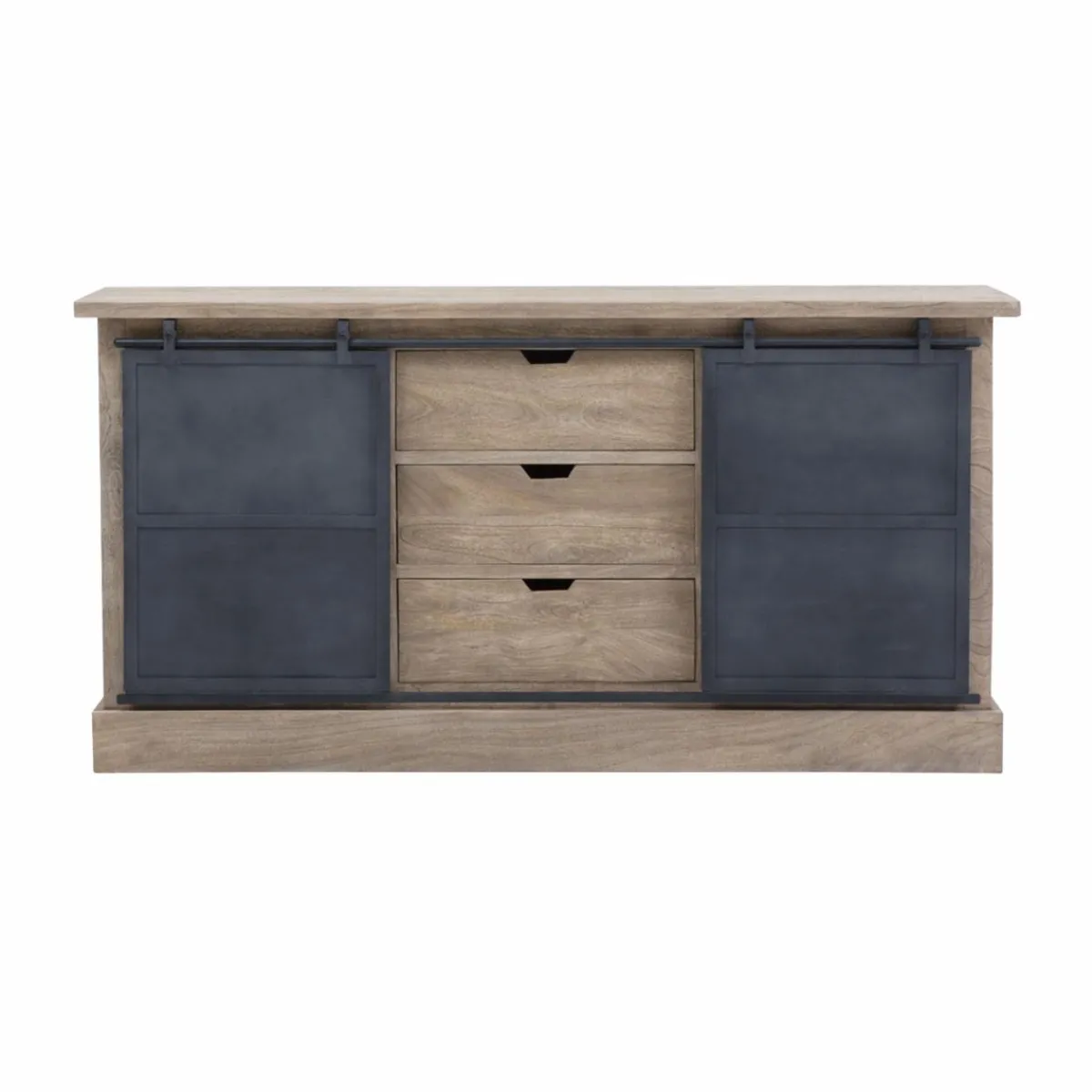 Made in Meubles Buffet en bois de manguier brossé et métal gris foncé Helsinki