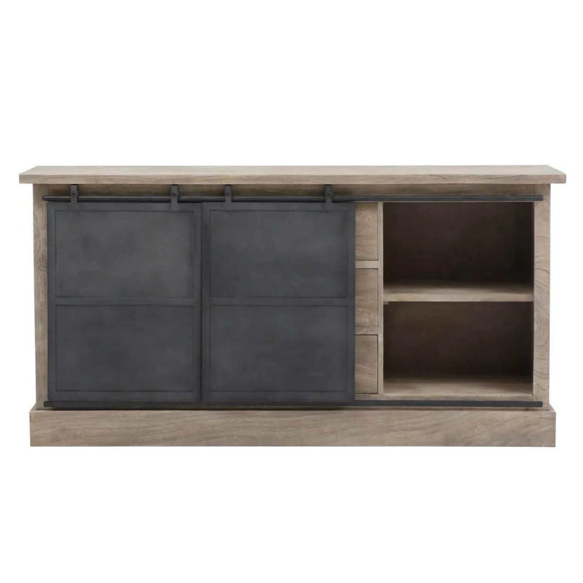 Made in Meubles Buffet en bois de manguier brossé et métal gris foncé Helsinki