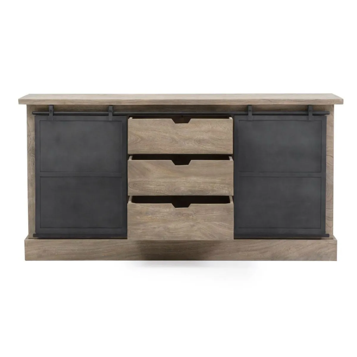 Made in Meubles Buffet en bois de manguier brossé et métal gris foncé Helsinki