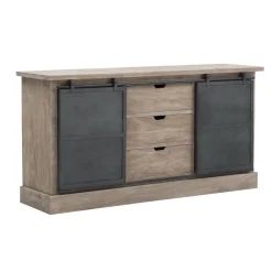 Made in Meubles Buffet en bois de manguier brossé et métal gris foncé Helsinki