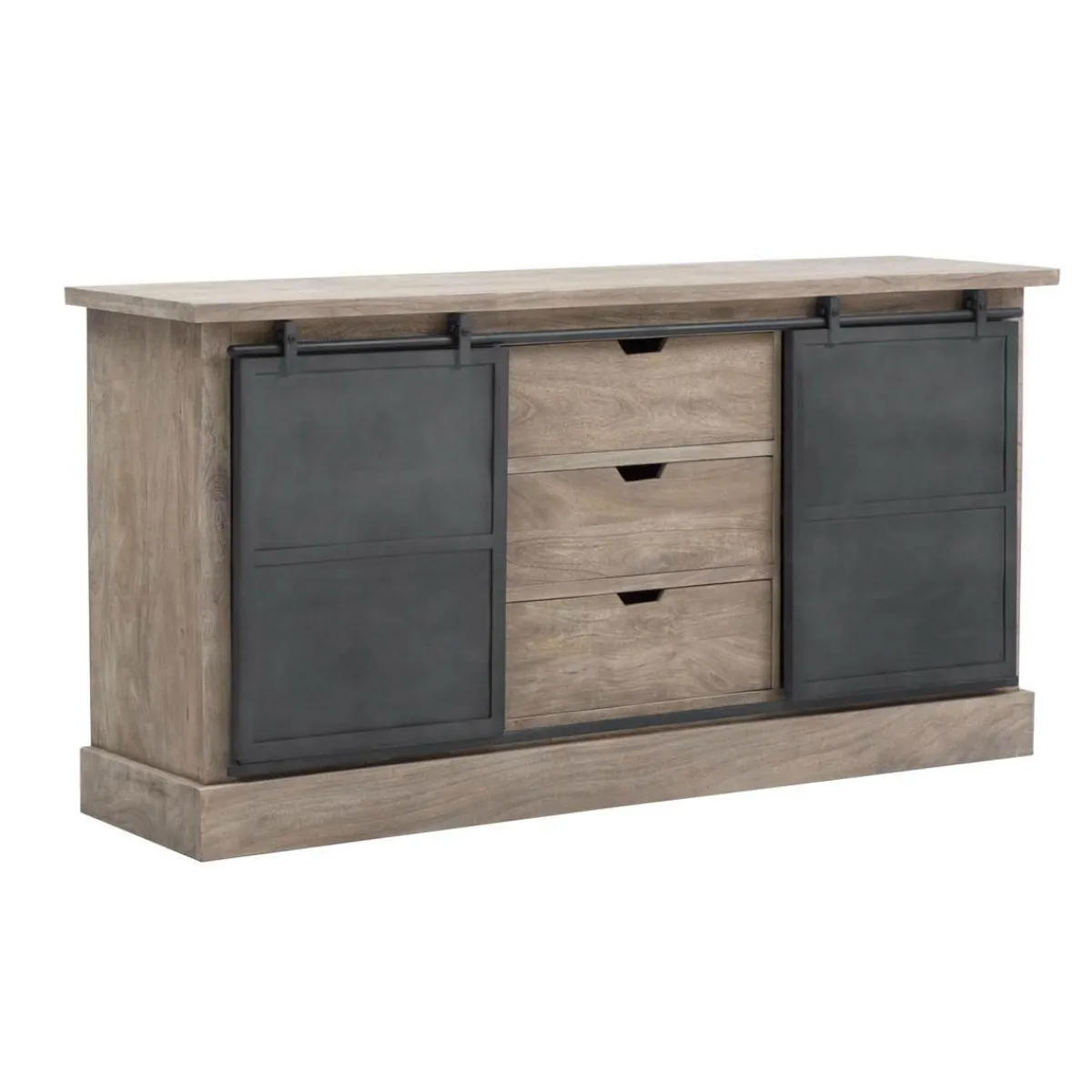 Made in Meubles Buffet en bois de manguier brossé et métal gris foncé Helsinki