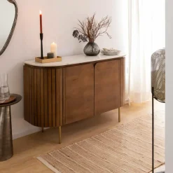 Made in Meubles Buffet en bois de manguier et marbre Sienne