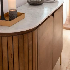 Made in Meubles Buffet en bois de manguier et marbre Sienne