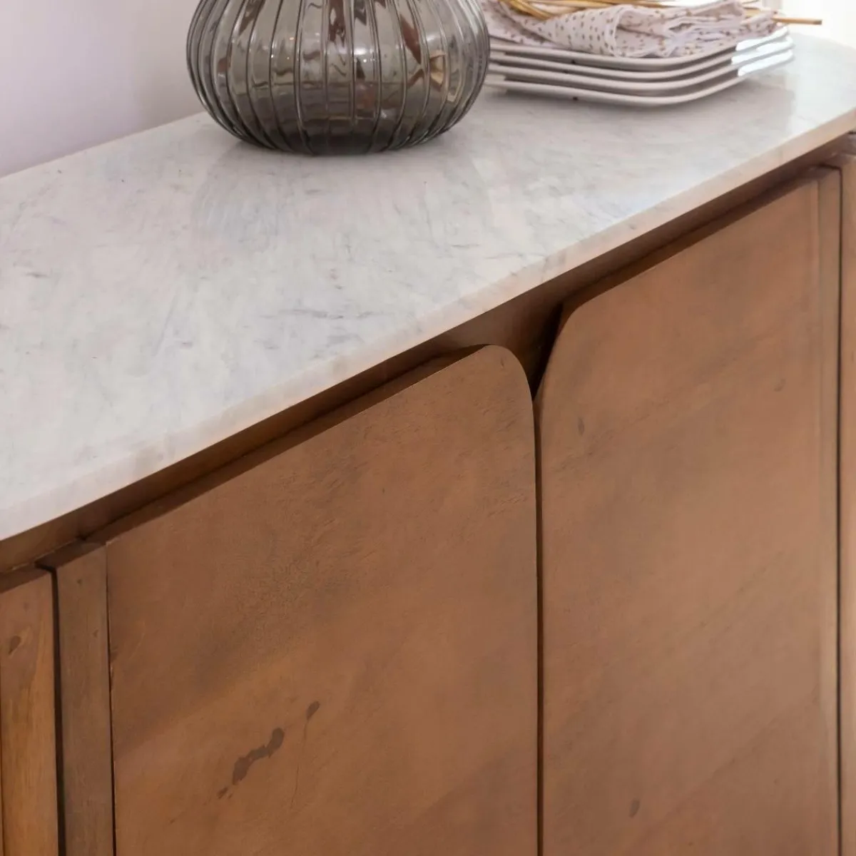 Made in Meubles Buffet en bois de manguier et marbre Sienne
