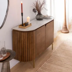 Made in Meubles Buffet en bois de manguier et marbre Sienne