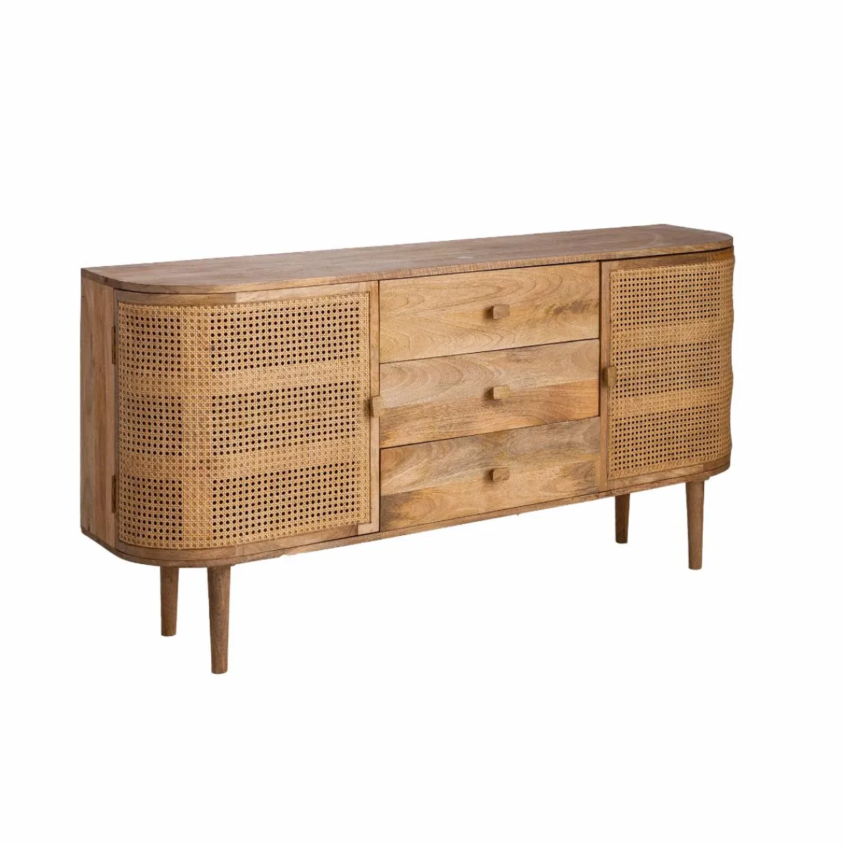 Made in Meubles Buffet en bois de manguier et cannage Palma