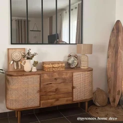 Made in Meubles Buffet en bois de manguier et cannage Palma