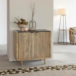 Made in Meubles Buffet en bois de manguier et marbre noir Riley
