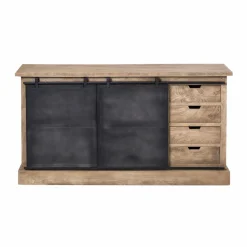 Made in Meubles Buffet en bois de manguier brossé et métal gris foncé 4 tiroirs Helsinki
