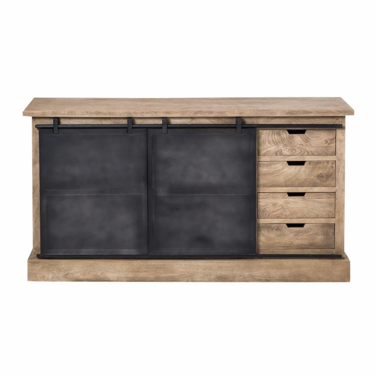Made in Meubles Buffet en bois de manguier brossé et métal gris foncé 4 tiroirs Helsinki