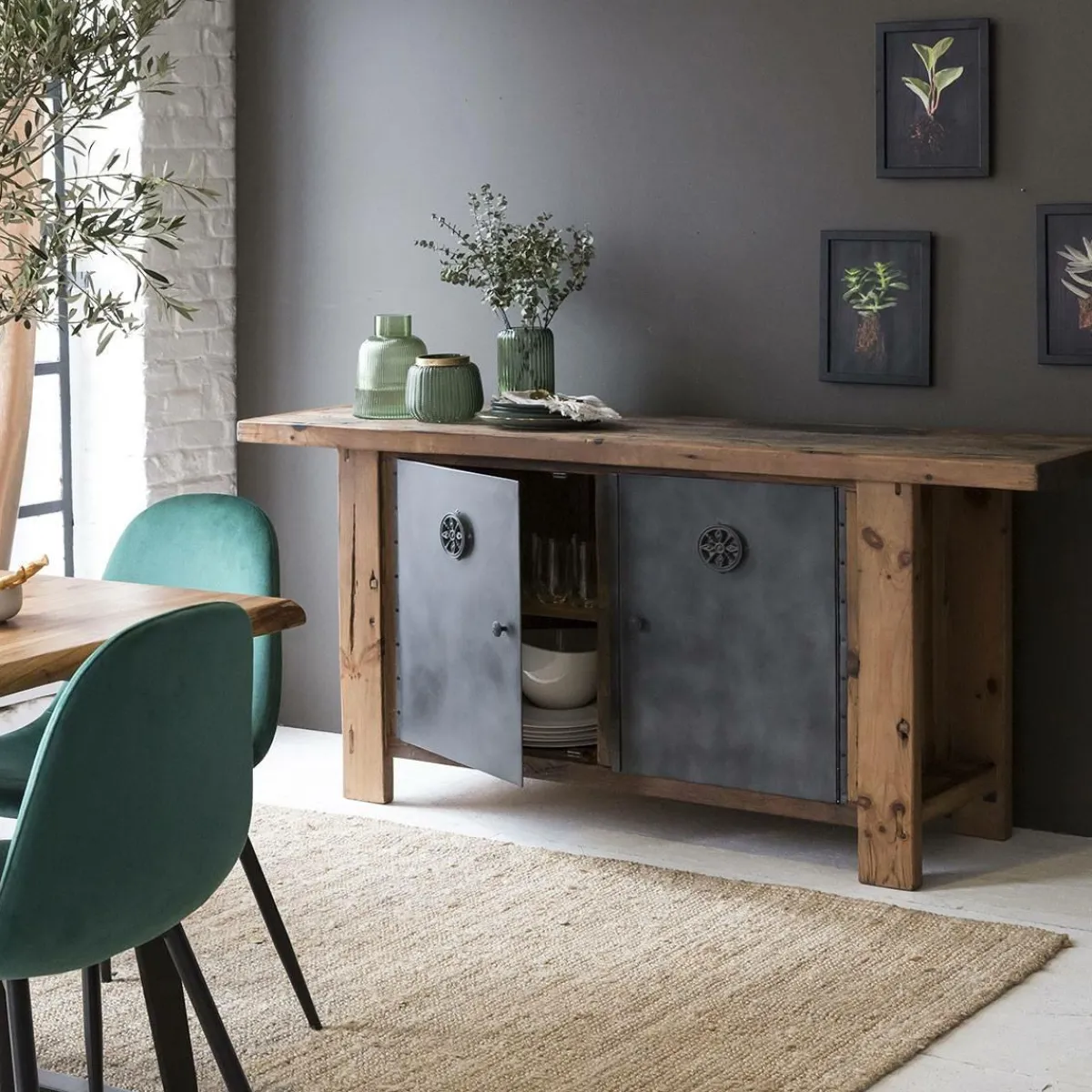 Made in Meubles Buffet en bois recyclé et métal Hector