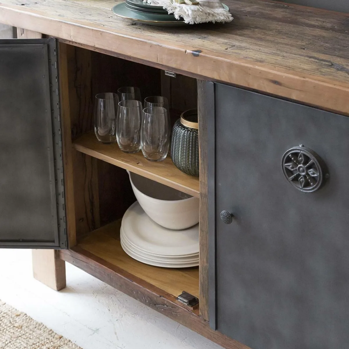 Made in Meubles Buffet en bois recyclé et métal Hector