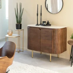 Made in Meubles Buffet en marbre et bois de manguier Sienne