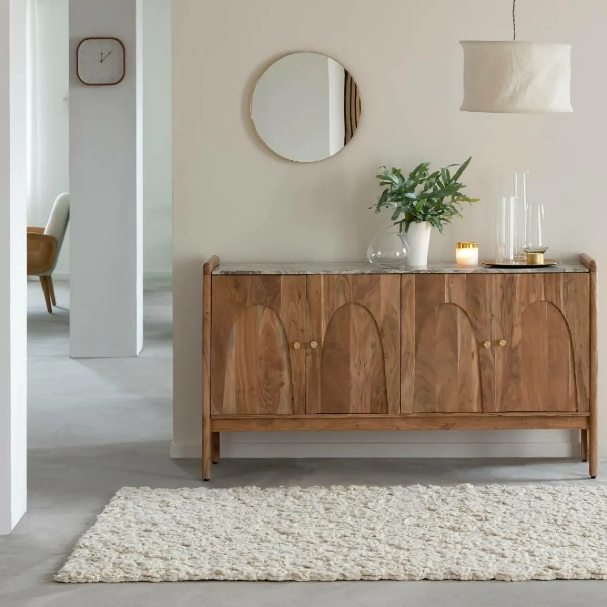 Made in Meubles Buffet en marbre et bois d'acacia Calix