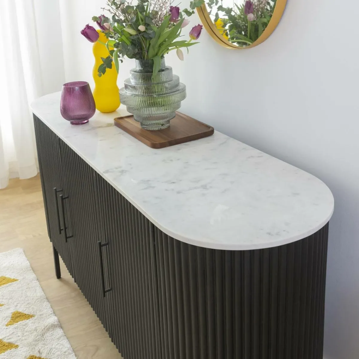 Made in Meubles Buffet en métal et marbre blanc Mona