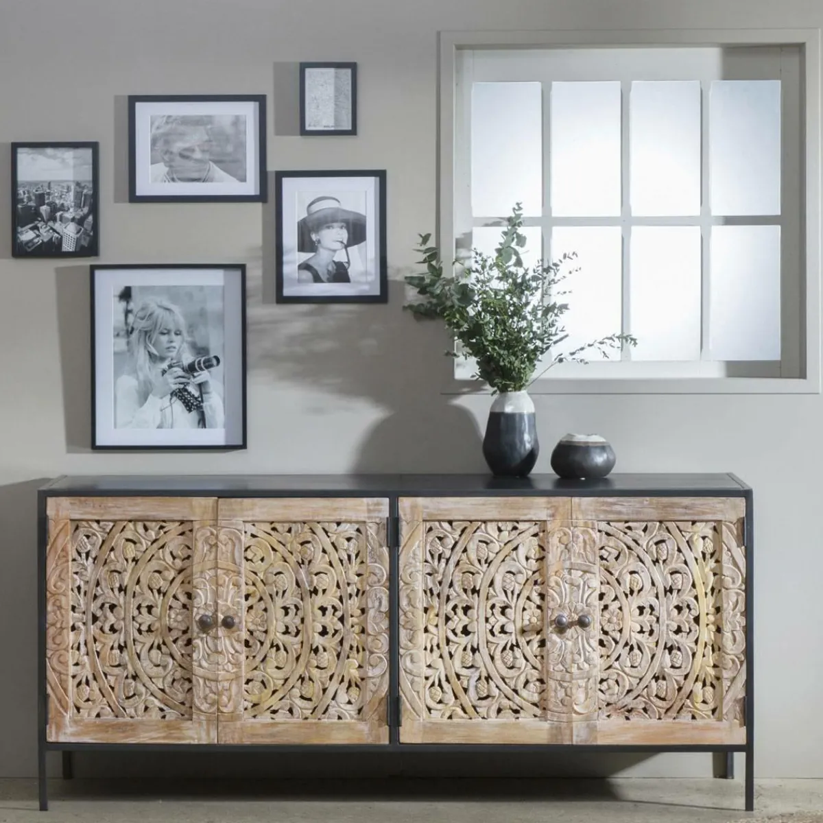 Made in Meubles Buffet enfilade en bois de manguier blanchi Lila