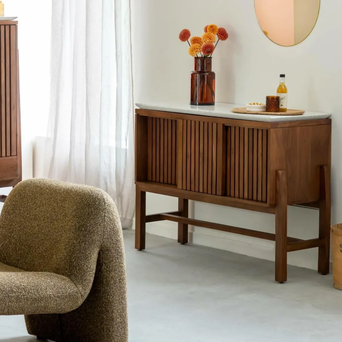 Made in Meubles Buffet haut en bois d'acacia et terrazzo Kaelis