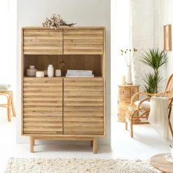 Made in Meubles Buffet haut en bois d'acacia Marin