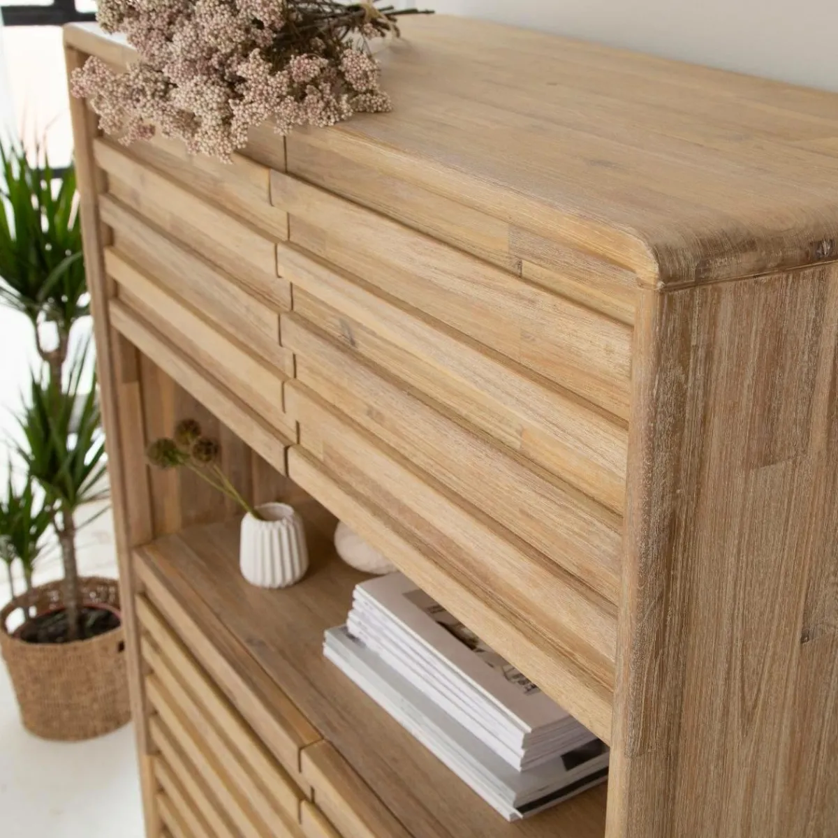 Made in Meubles Buffet haut en bois d'acacia Marin
