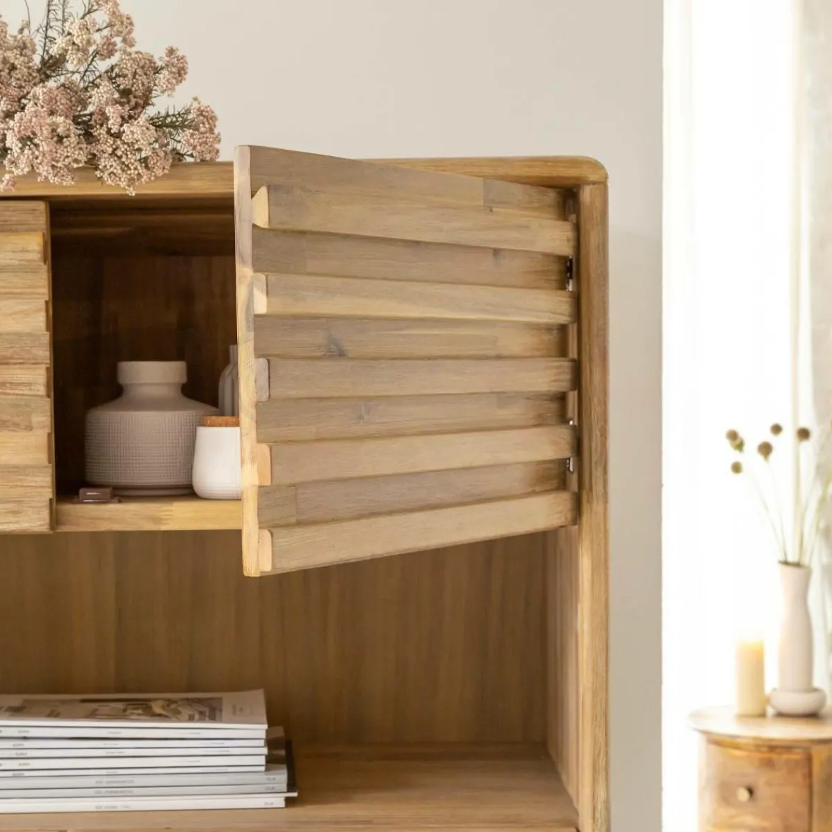 Made in Meubles Buffet haut en bois d'acacia Marin