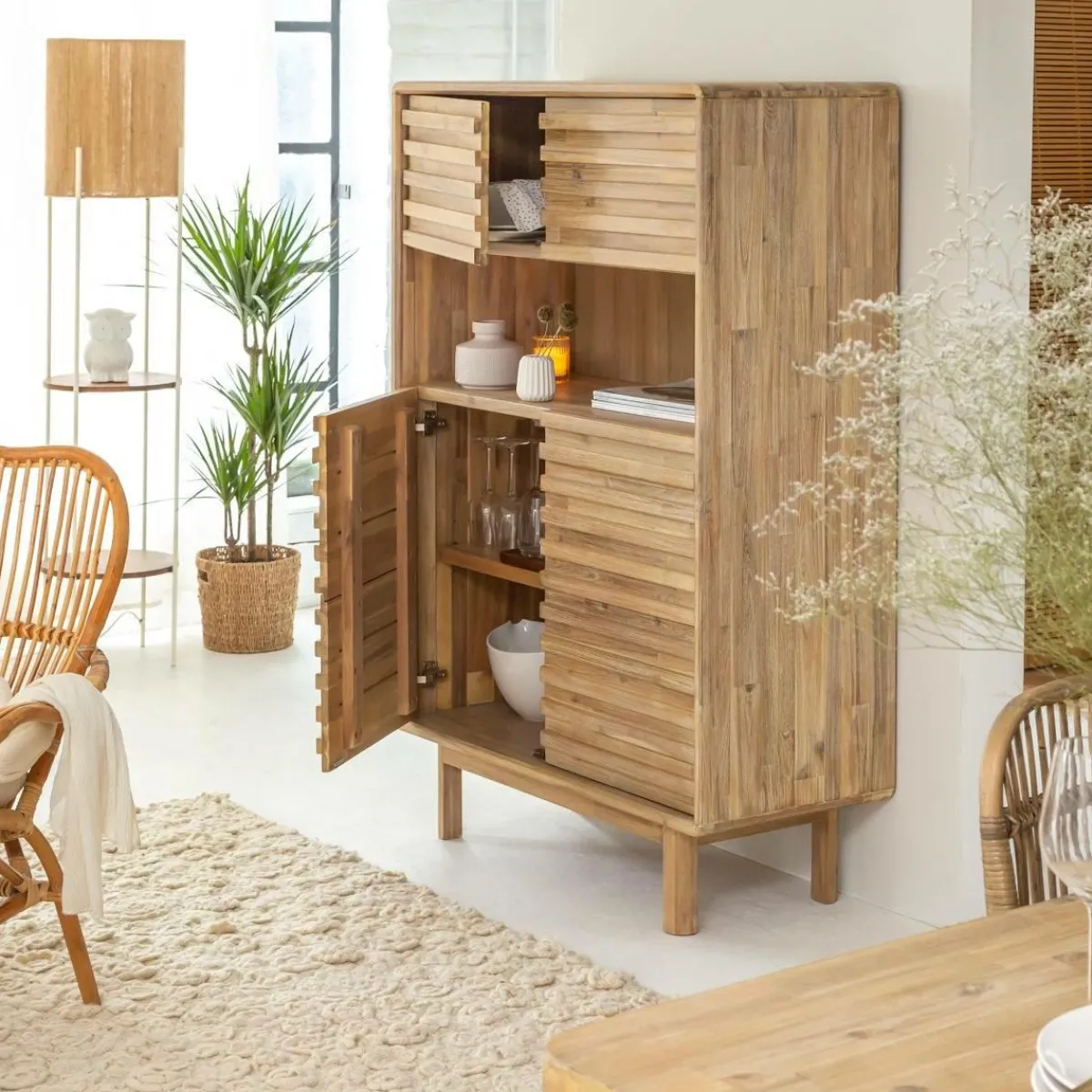 Made in Meubles Buffet haut en bois d'acacia Marin
