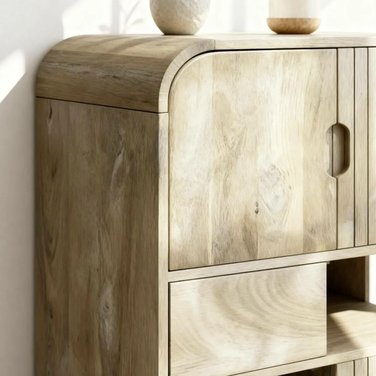 Made in Meubles Buffet haut en bois de manguier clair Yoni