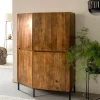 Made in Meubles Buffet haut en bois de manguier clair et travertin Josh
