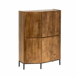 Made in Meubles Buffet haut en bois de manguier clair et travertin Josh