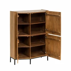 Made in Meubles Buffet haut en bois de manguier clair et travertin Josh