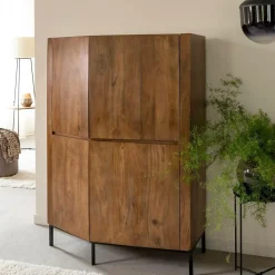Made in Meubles Buffet haut en bois de manguier et travertin Azure