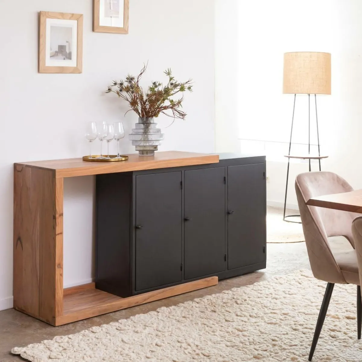 Made in Meubles Buffet rétractable en bois d'acacia Emilio