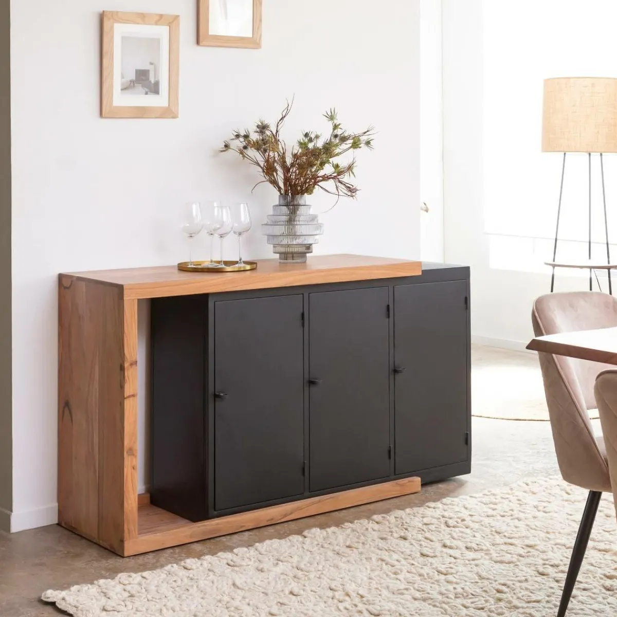 Made in Meubles Buffet rétractable en bois d'acacia Emilio
