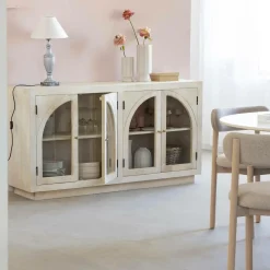 Made in Meubles Buffet vitré en bois de manguier blanchi Miliam