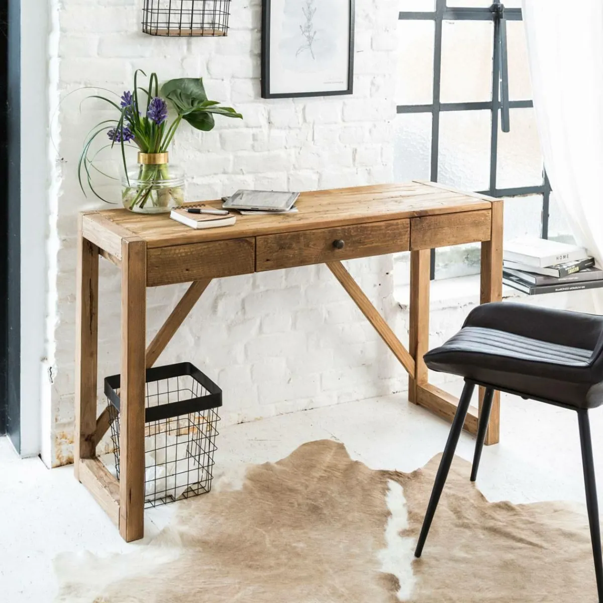 Made in Meubles Bureau en bois recyclé Blaise