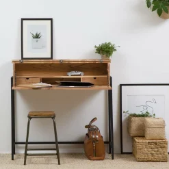 Made in Meubles Bureau secrétaire en bois d'acacia et métal Milo