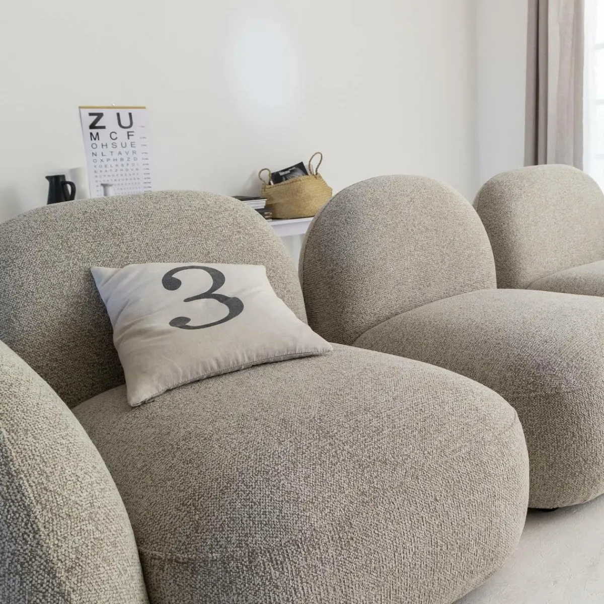 Made in Meubles Canapé 3 modules en tissu bouclette gris Calya