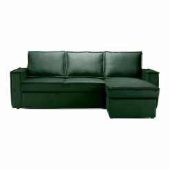 Made in Meubles Canapé d'angle droit convertible 4 places en tissu vert Paris